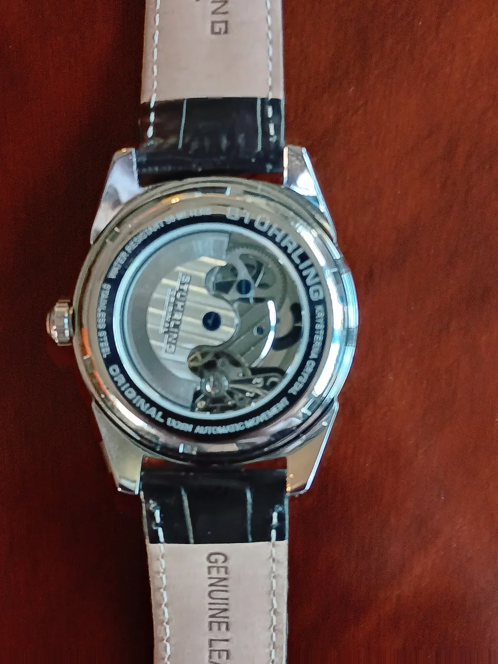 Stuhrling Original Men's Automatic Silver Dial Watch with Black Leather Strap